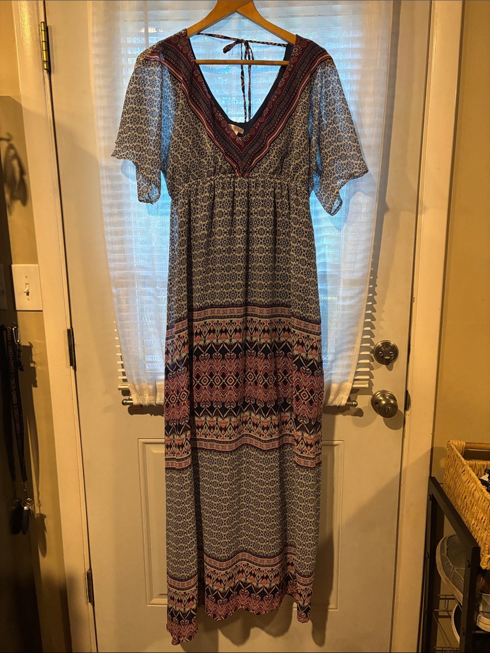 Xhilaration Blue and Pink Printed Maxi Dress